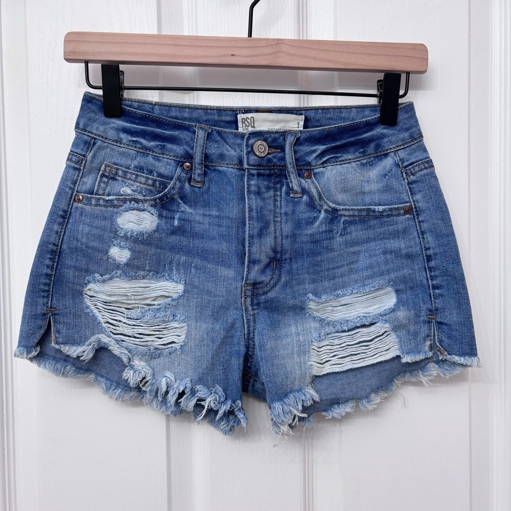 Light Wash Distressed High-Rise Shorts | RSQ Size 1